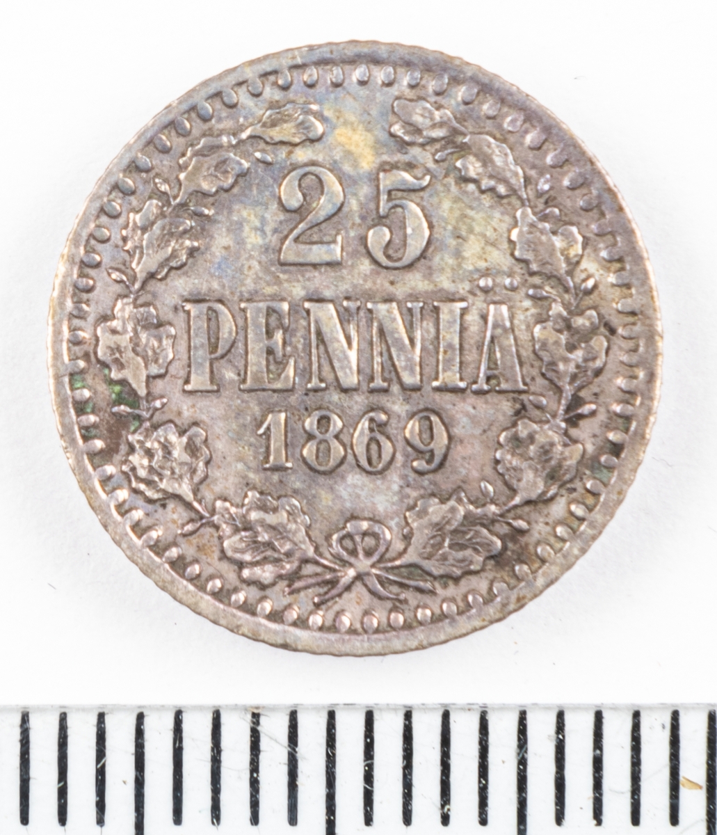 Mynt Finland 1869 25 Penniä.