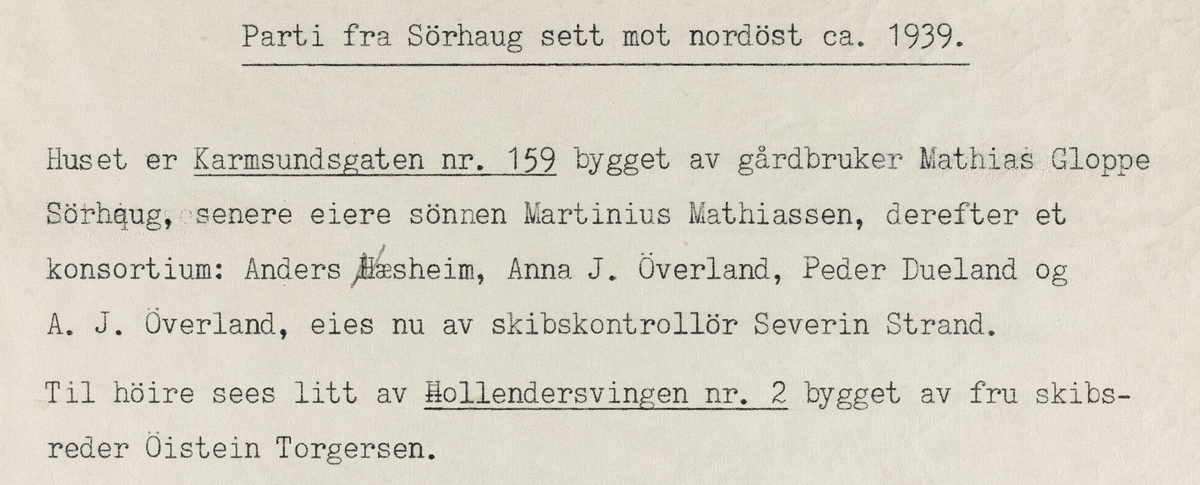 Parti fra Sørhaug sett nordøst, ca. 1939.