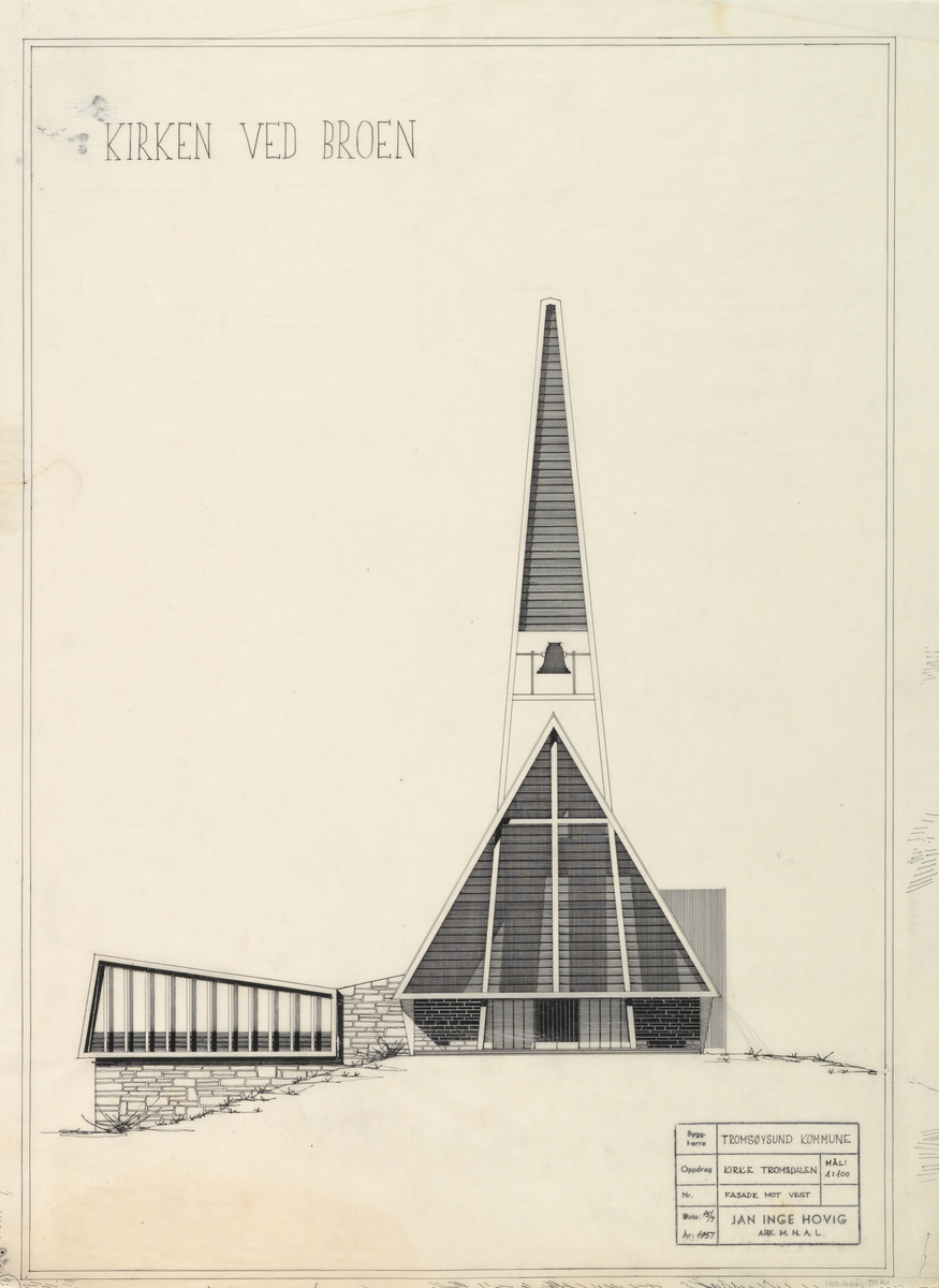 Kirken ved broen, utkast til Tromsdalen kirke [Fasadeoppriss]