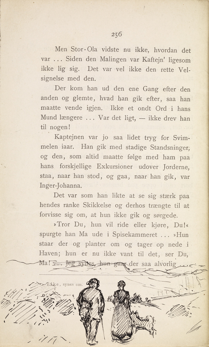Skisser i Jonas Lies bok "Familien på Gilje" (København 1883) [Tegning]