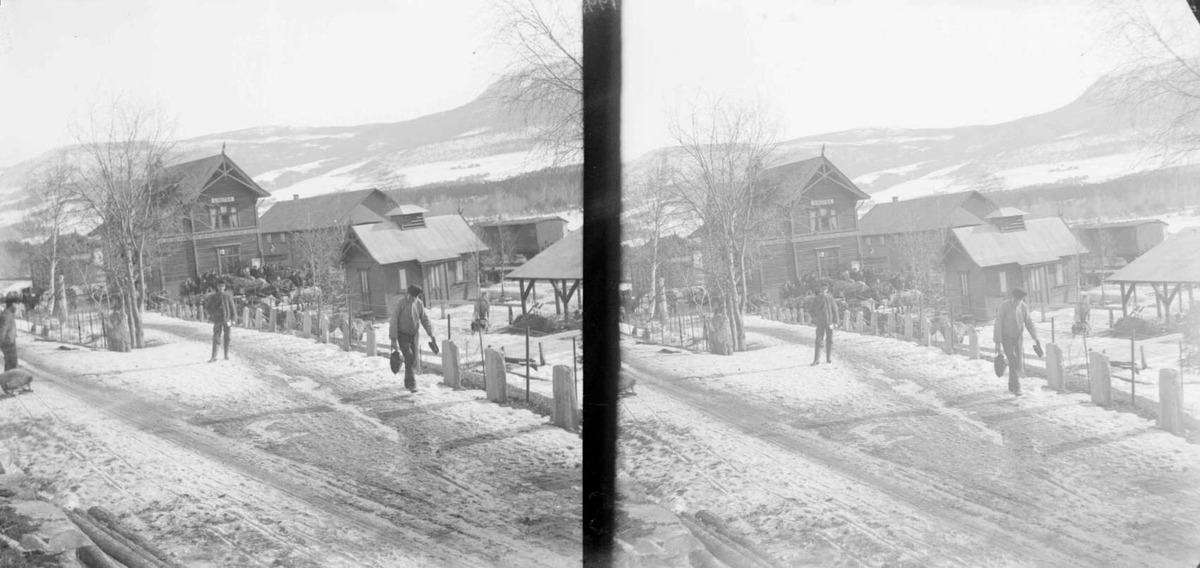 Nord-Fron, Vinstra, Vinstra stasjon, hester og sleder, påska (?) 1907