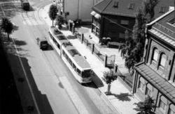 Oslo Sporveier. Trikk motorvogn type SL79 ved Schous brygger