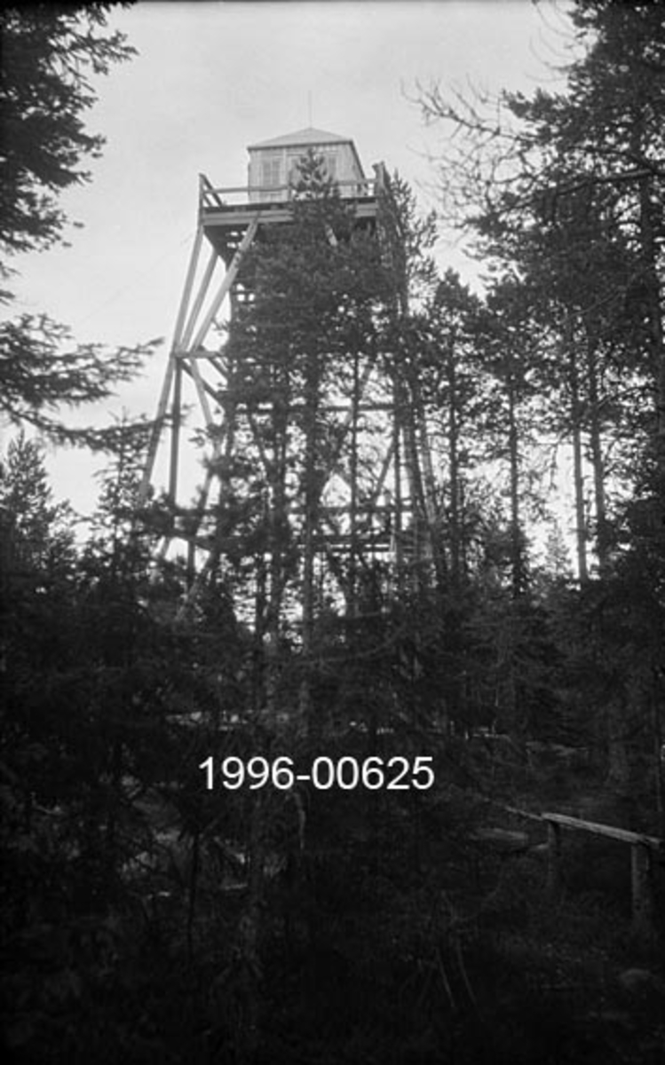 Tårnet på Garsjøberget skogbrannvaktstasjon sørøst for Disenå i Sør-Odal.  Anlegget lå 382 meter over havet.  Det første tårnet i dette området ble reist for Mads W. Stang i 1908, men dette tårnet er antakelig det som Ole A. Stang fikk bygd på ei noe annen tomt i 1922.  Det siste tårnet her ble for øvrig bygd i armert betong i 1939. 

Det avbildete tårnet er en bratt pyramidal stolpekonstruksjon, avstivet av krysslagte stokkestag i tre nivåer og med ei utkikkshytte på toppen.  Den har pyramidetak med lynavleder.  Rundt hytta er det et lite gangareal omgitt av rekkverk.  Tårnet er omgitt av en god del furutrær. 