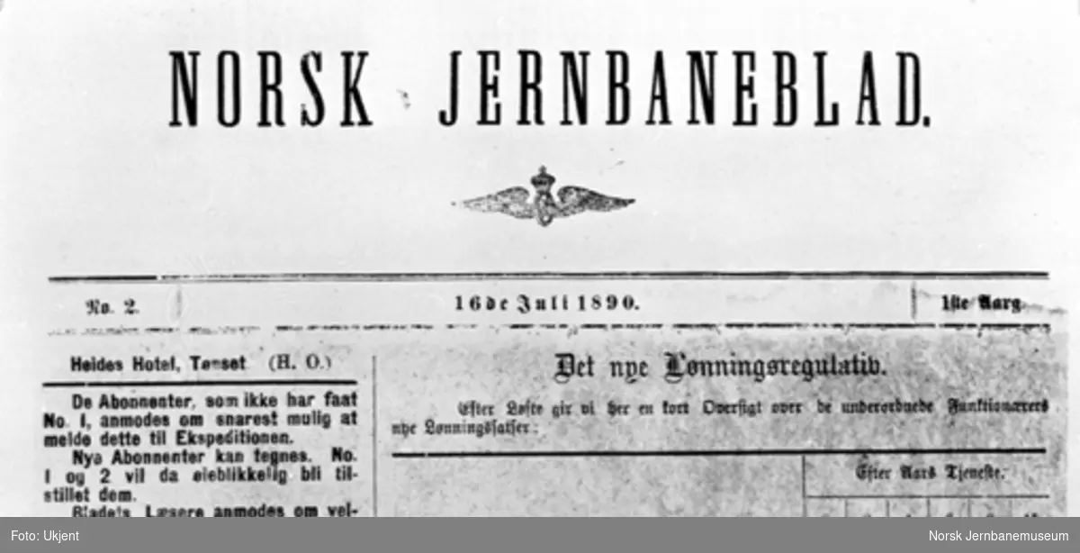 Repro av tittelblad "Norsk Jernbaneblad"