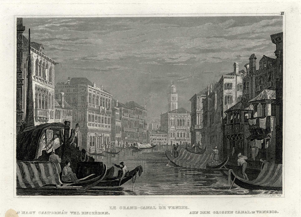 Venezia, Italia. By med bygninger, kanal og gondoler.