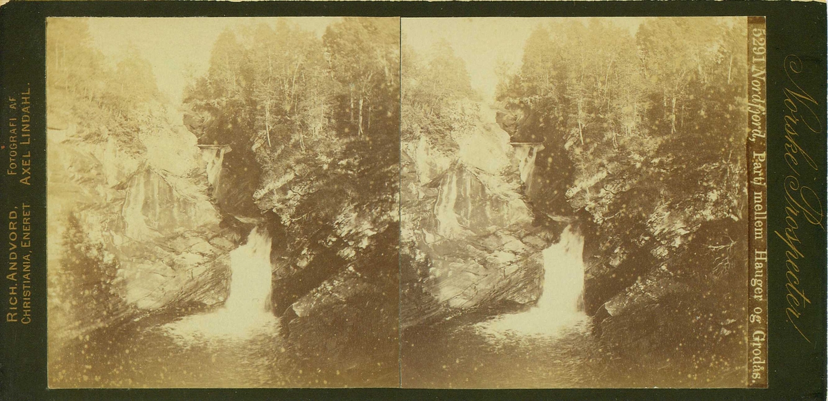 Parti mellom Hauger og Grodås, Hornindal, Sogn og Fjordane.
Fra fotograf Axel Lindahls (1841-1906) serie stereofotografier, "Norske Prospecter".