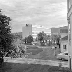Drammen, august 1962. Drammensdagen. Bygninger, biler og par