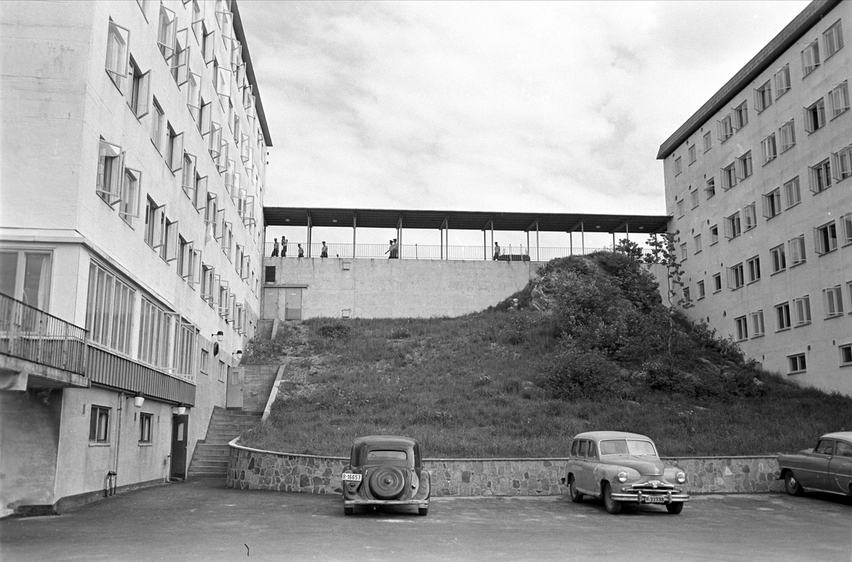 Håkonsvern, Bergen, 05.06.1963. Bygninger og biler.