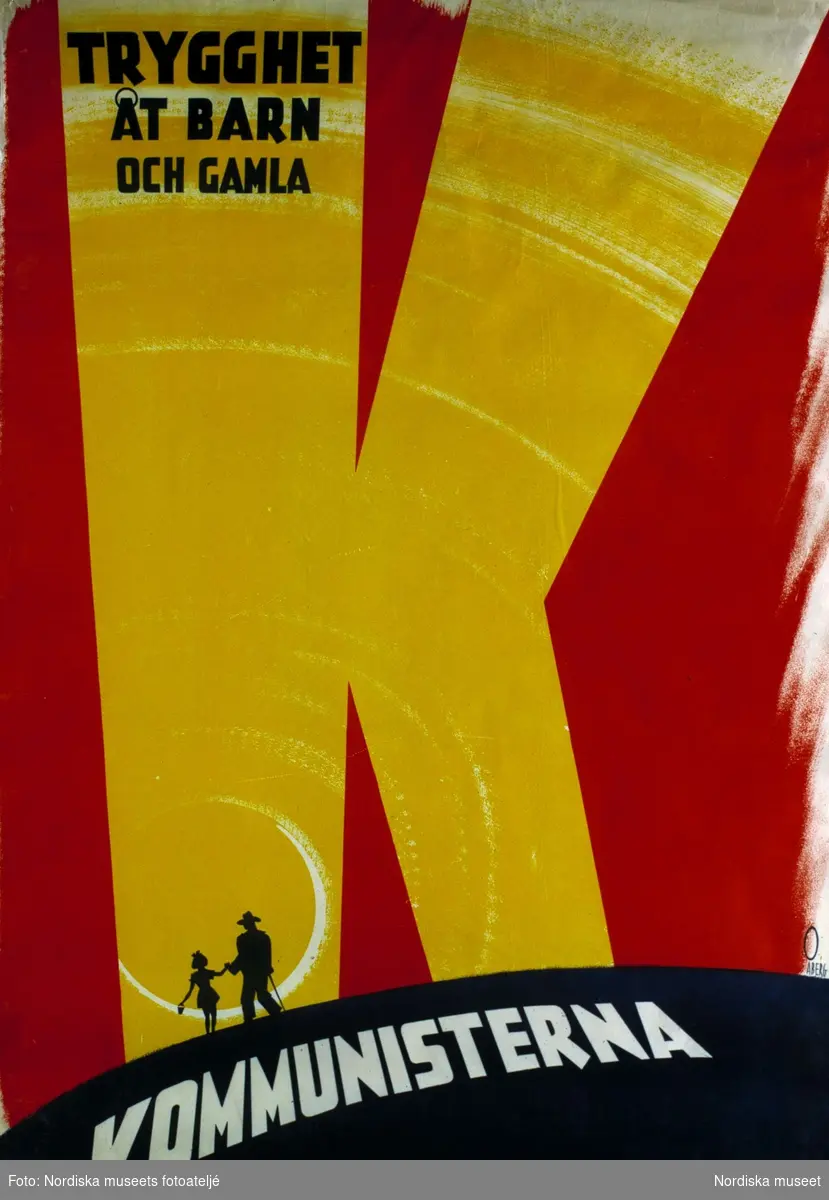 Valaffisch för kommunisterna, 1944
"Trygghet åt barn och gamla - Kommunisterna" 