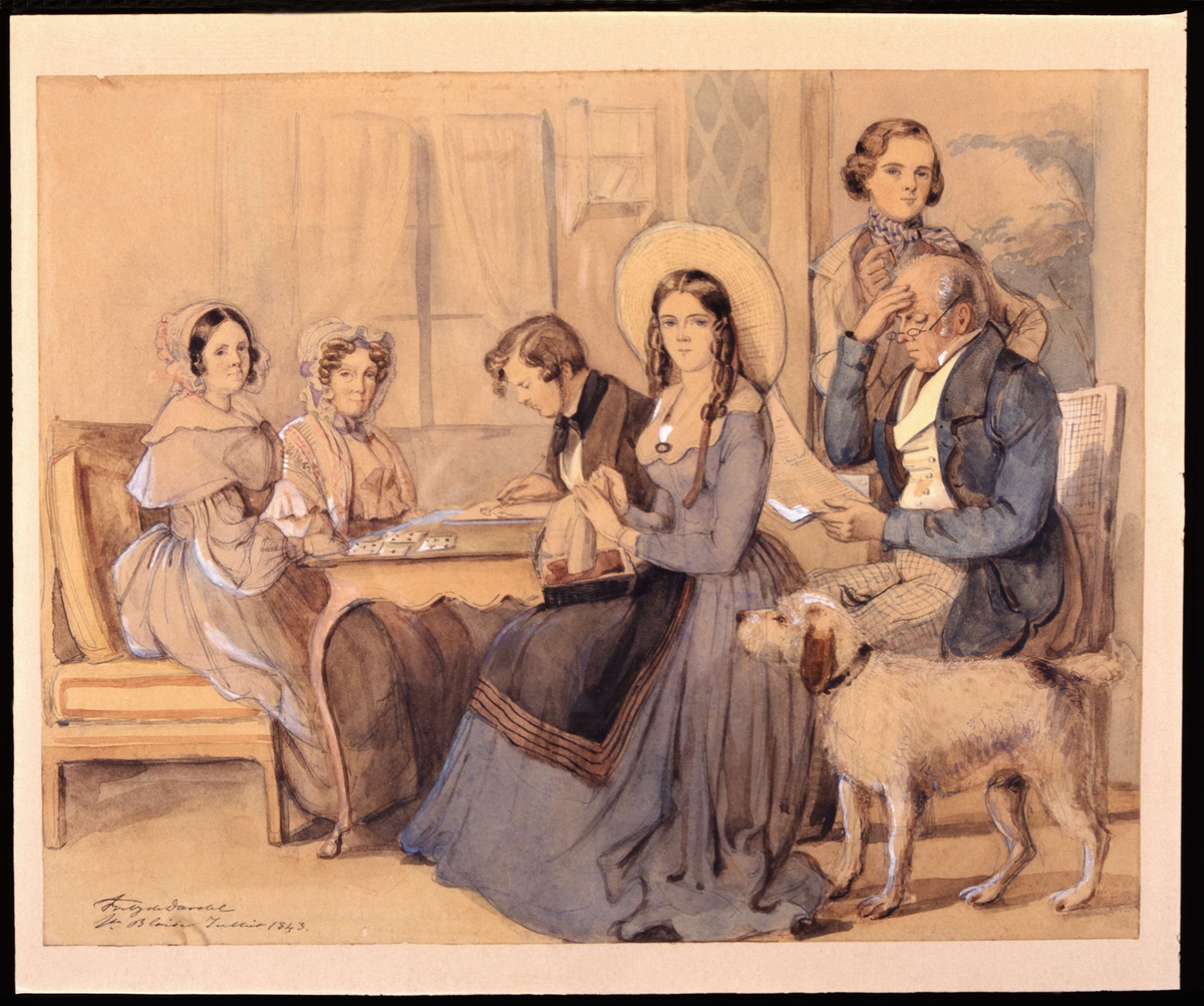 Familjen Dardel i Saint-Blaise, Schweiz. Akvarell av Fritz von Dardel, juli 1843