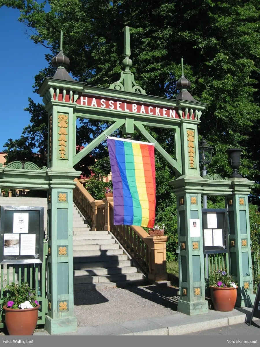 EuroPride 2008 - 25 juli till 3 augusti i Stockholm. Festival för homosexuella, bisexuella och transpersoner. Symbolen för HBT-rörelsen, regnbågsflaggan, syns på stan.