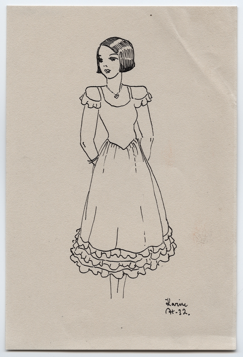 Ung kvinna i klänning med volang, 1930-tal