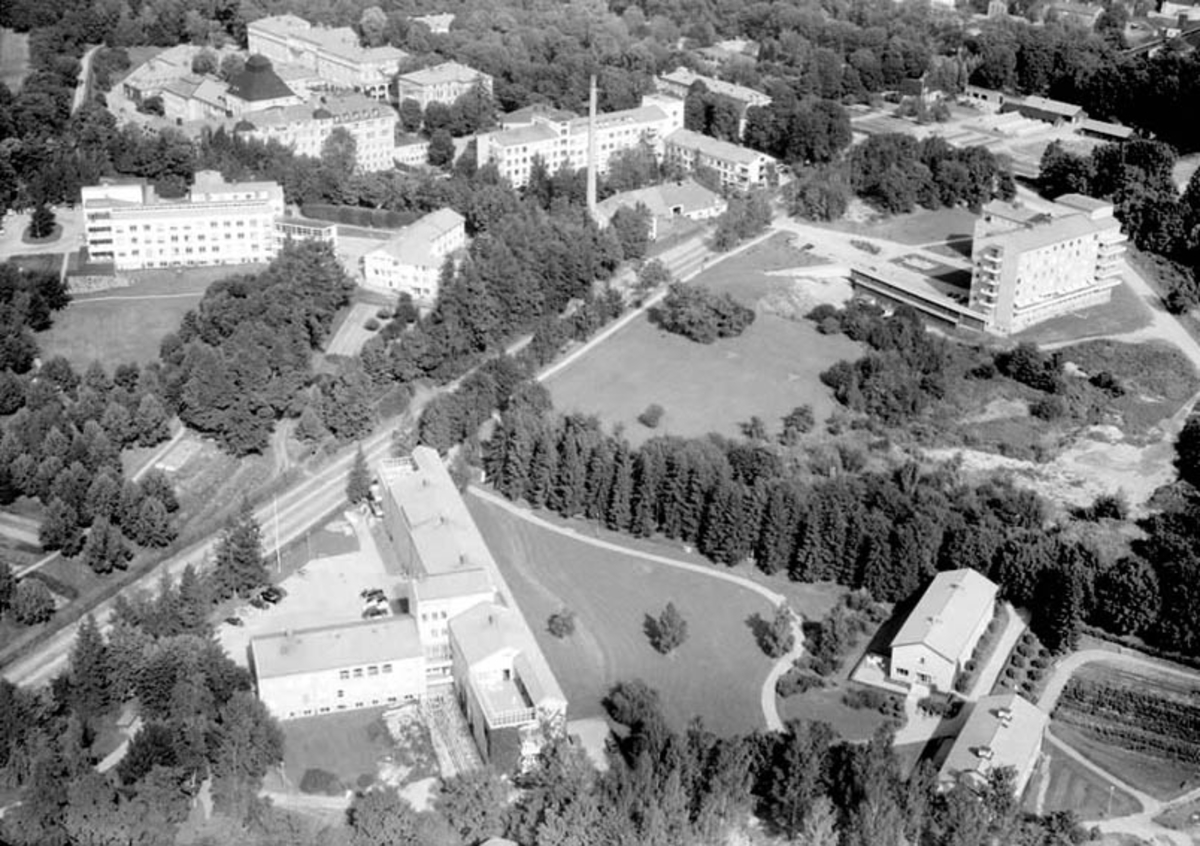 Flygfoto över Akademiska sjukhuset, Uppsala 1958