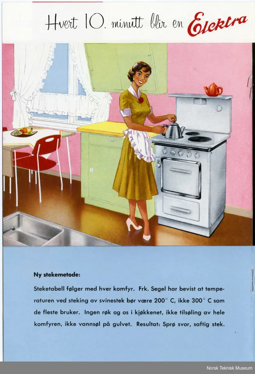 Elektra-komfyr på kjøkkenet, brosjyre fra Per Kure AS, omkring 1960