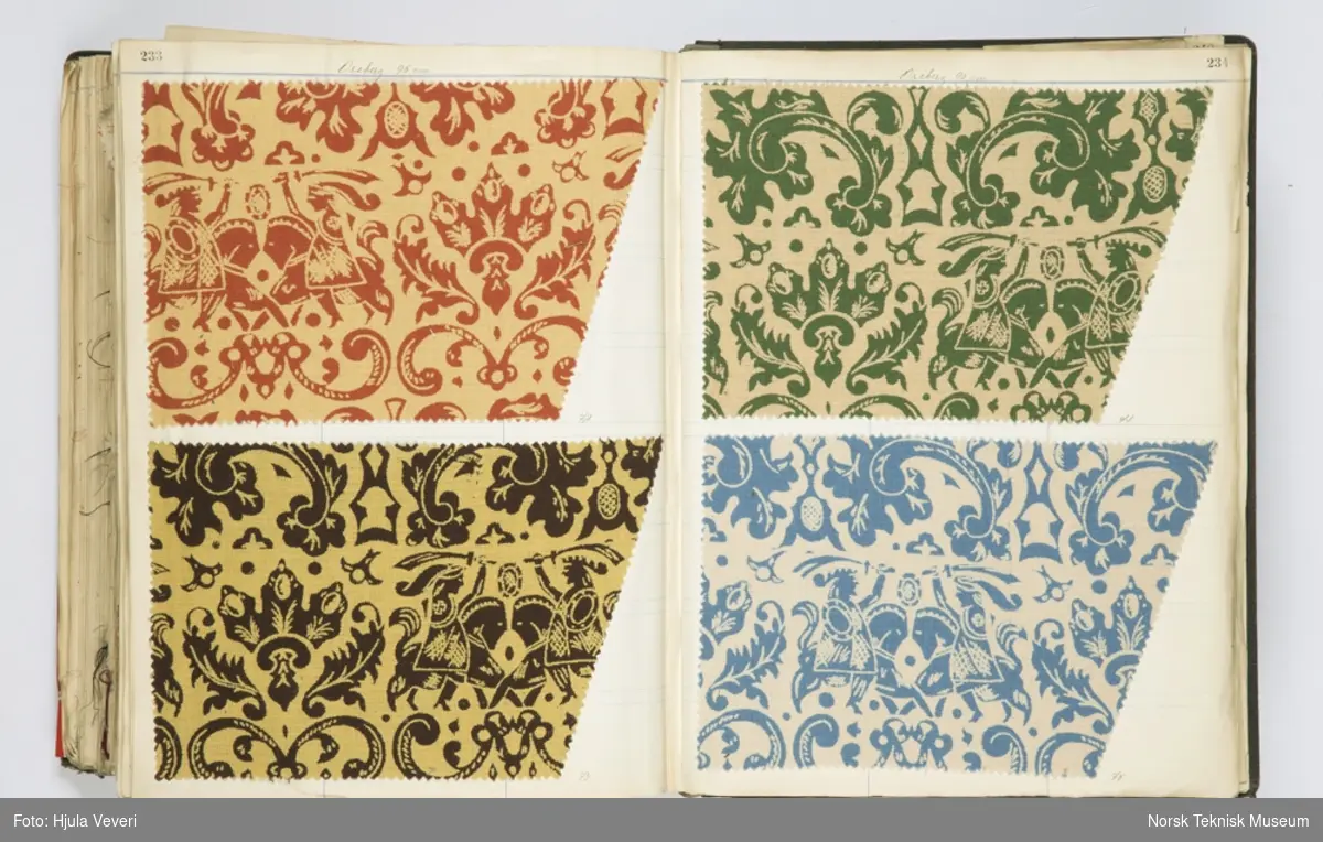 Stoffprøver av trykte viskosestoffer fra bok merket "Trykkvareprøver 1939-41", Oseberg 95 cm