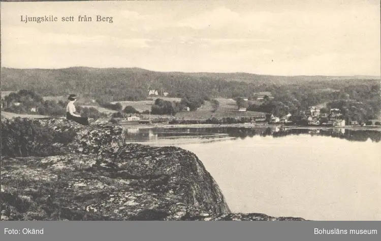Tryckt text på kortet: "Ljungskile sett från Berg".
"Förlag: M. Johanssons Bokhandel, Ljungskile".
