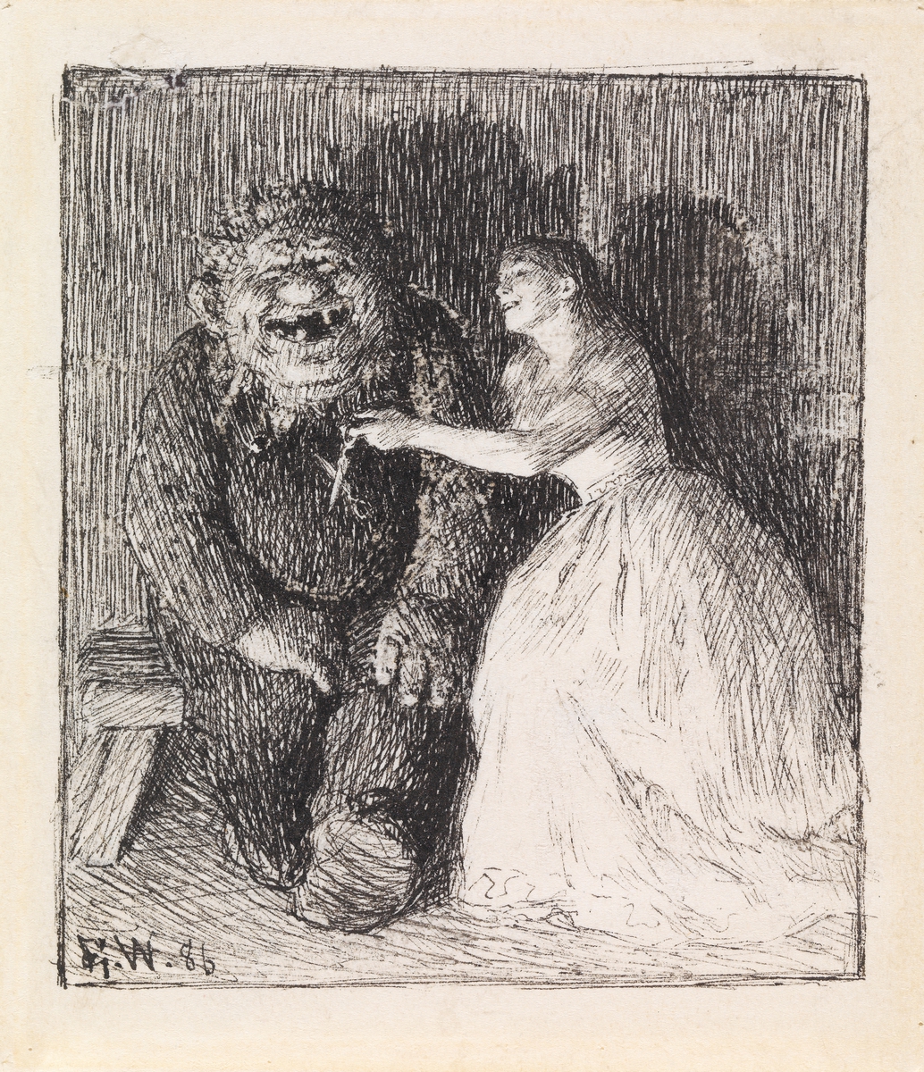 Illustrasjon til "Følgesvennen" i P. Chr. Asbjørnsen, Eventyrbog for Børn. Norske Folkeeventyr, København 1887 [Illustrasjon]
