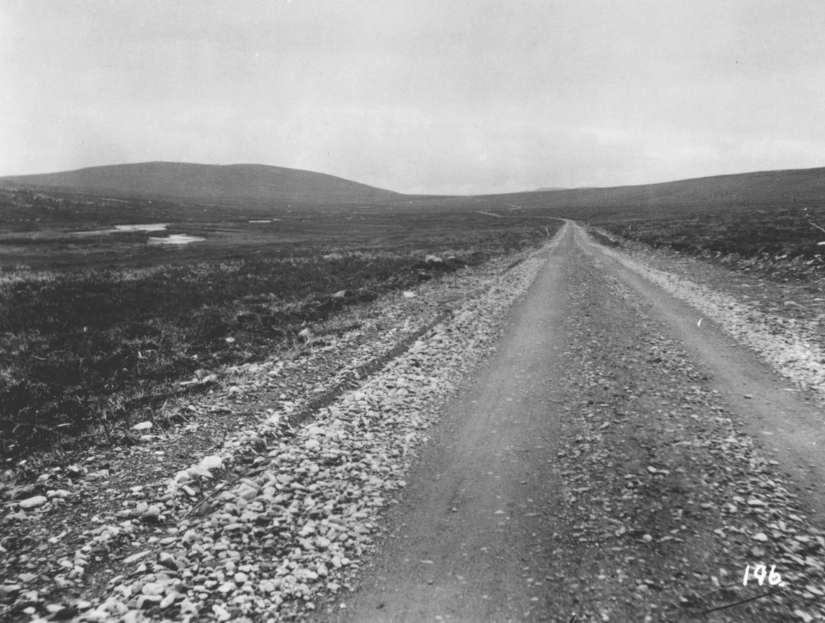 Jordbrukskomiteen på Stortinget foretok en reise til Finnmark i 1935. Kleppe var med, og ga bildene sine fra denne turen til fylkesmann Gabrielsen etter krigen. Her har Kleppe fotografert veien i Garrelvdalen, en lang, rett veistrekning så langt øyet kan se.