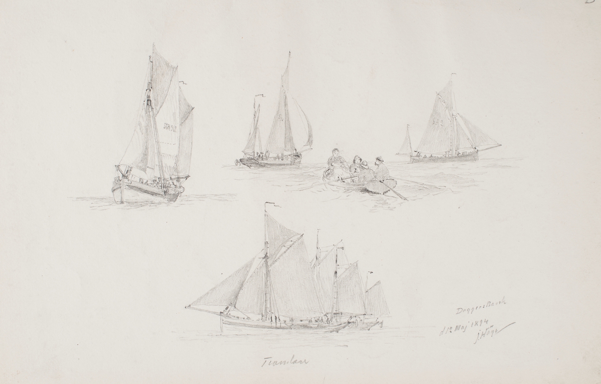 Fyra tralars och en roddbåt Doggers bank d 12 maj 1894.