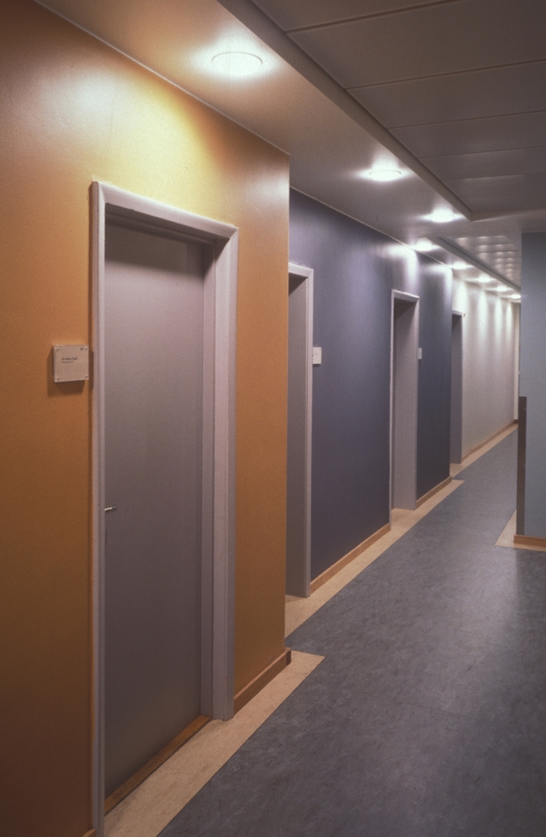 Fargesetting av alle korridorene i UD, fra kjeller til loft. Fargene skifter fra etasje til etasje, korridorene i hver etasje vareierer med en nøytral, lys side og en mørkere, kulørt side. Totalt er det brukt 10-12 forskjellige farger. UD's bibliotek i 1. etasje er også fargesatt. Arbeidet er utført i samarbeid med arkitekt Henrik Poppe.

Det er brukt standard veggmaling (vannbasert Nordsjø).
