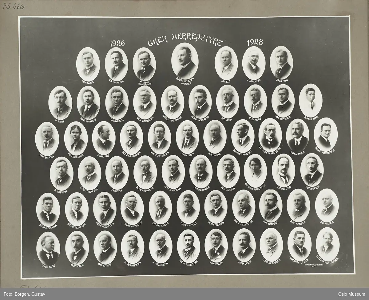 montasje: Aker herredsstyre 1926-1928, portretter, kommunestyrerepresentanter