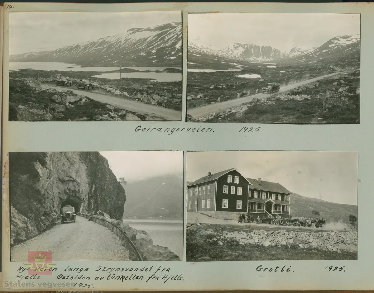 Album fra 1918-1934, "Snebrøyting." Geirangervegen 1925 i følge merking på bildet.