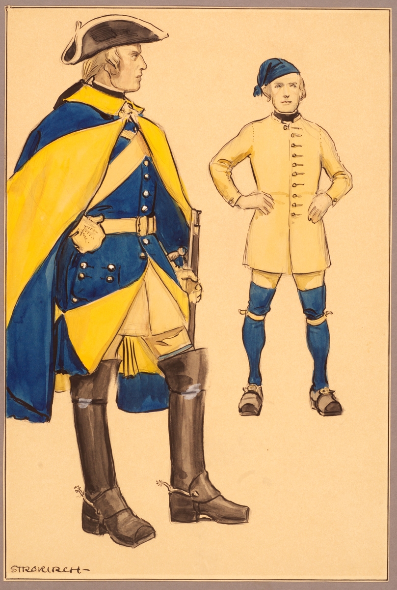 Plansch med uniform för Västgöta kavalleriregemente, ritad av Einar von Strokirch.