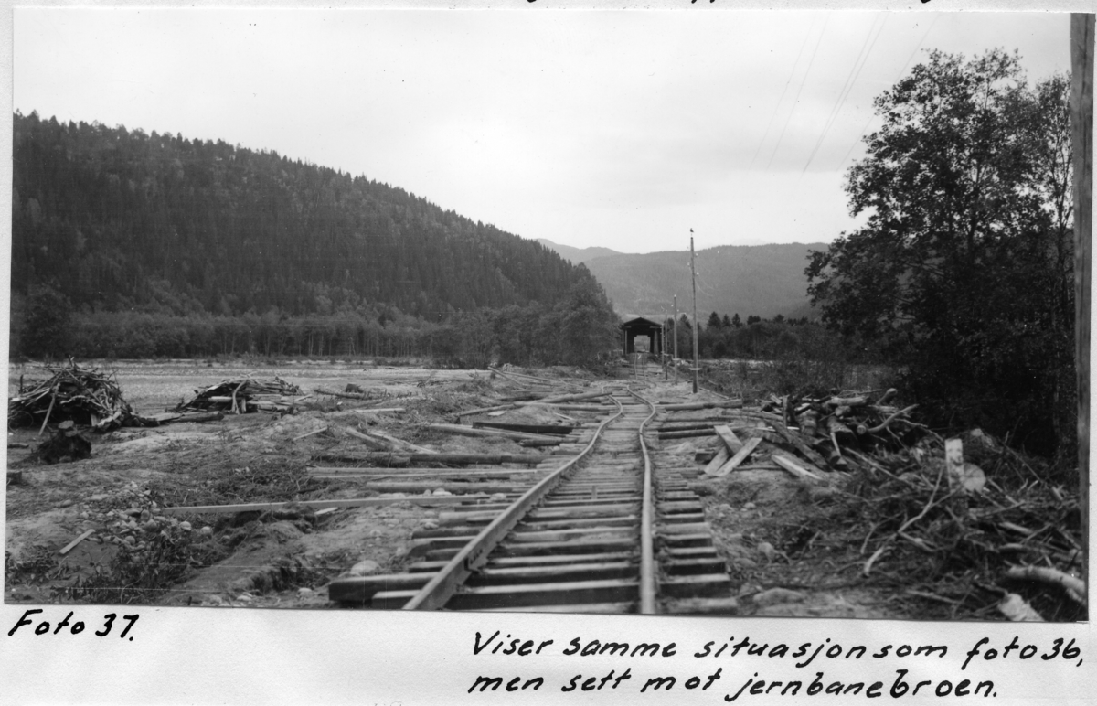 Jernbanelinjen, sett mot jernbanebroen...Flom Gaula (24.08.1940)