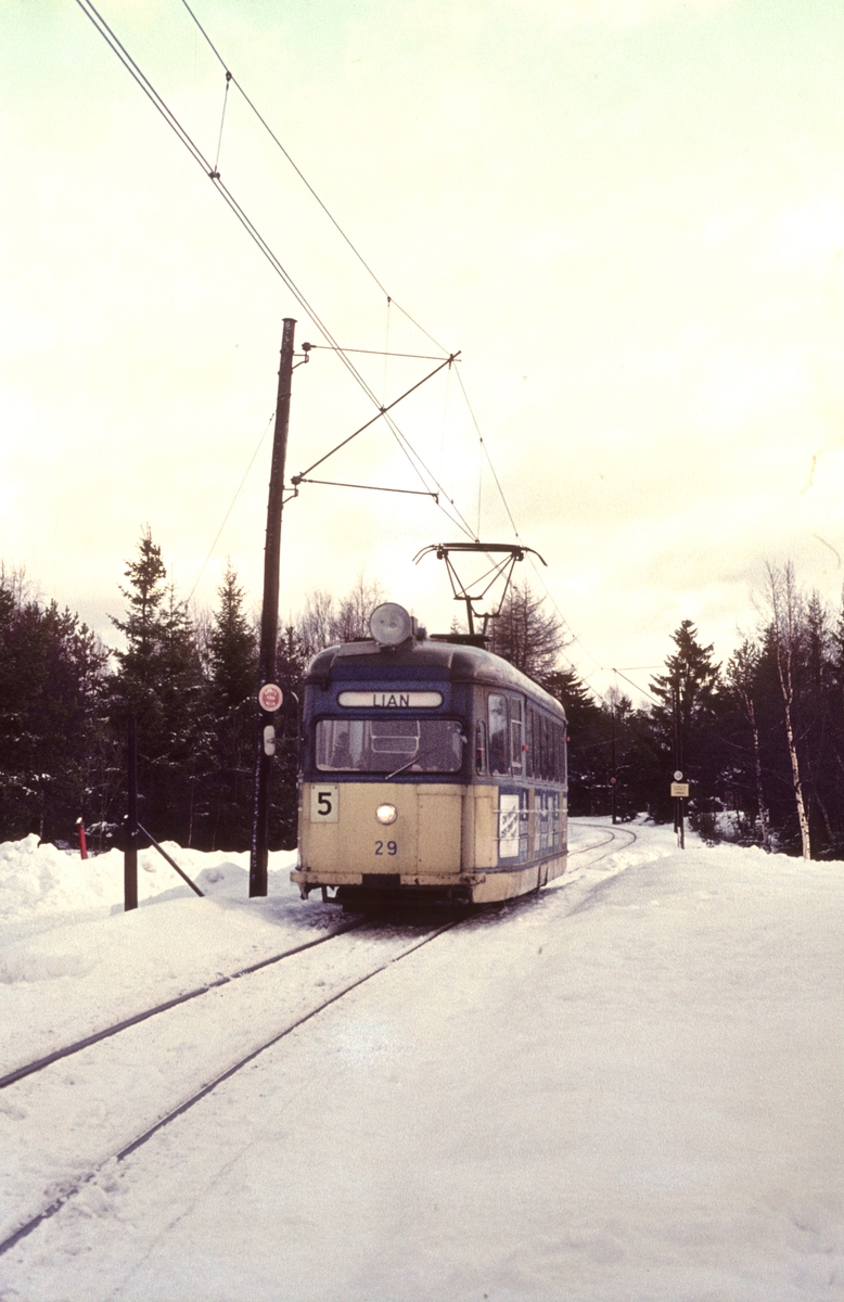 Trondheim Sporvei vogn 29 på vei mot Lian.
