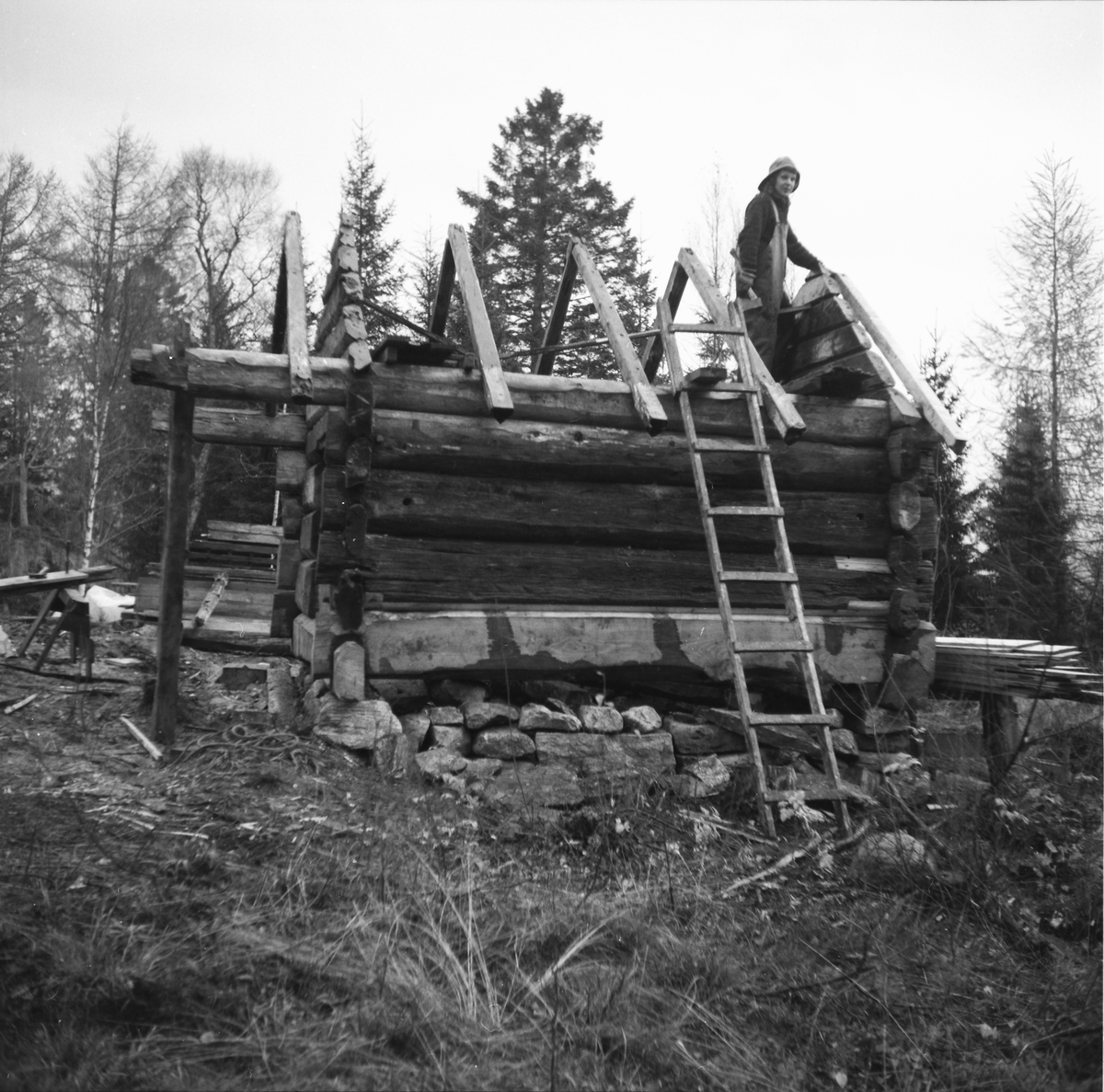 "Larsselet" fra Fladalsætra i Bjørkedalen. Selet ble flyttet og lagret på Sunnmøre Museum fram til høsten 1975 da det ble satt opp på museet.