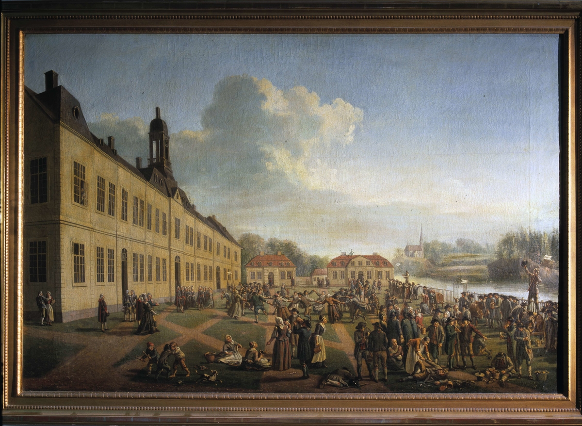 "Slåtterfest vid Svartsjö". Oljemålning av Pehr Hilleström, ca 1780. Nordiska museets föremål inv.nr 261301.