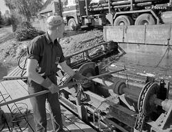 Tømmeropptak fra Bjørnstadbrygga ved Femsjøen i Halden i Øst