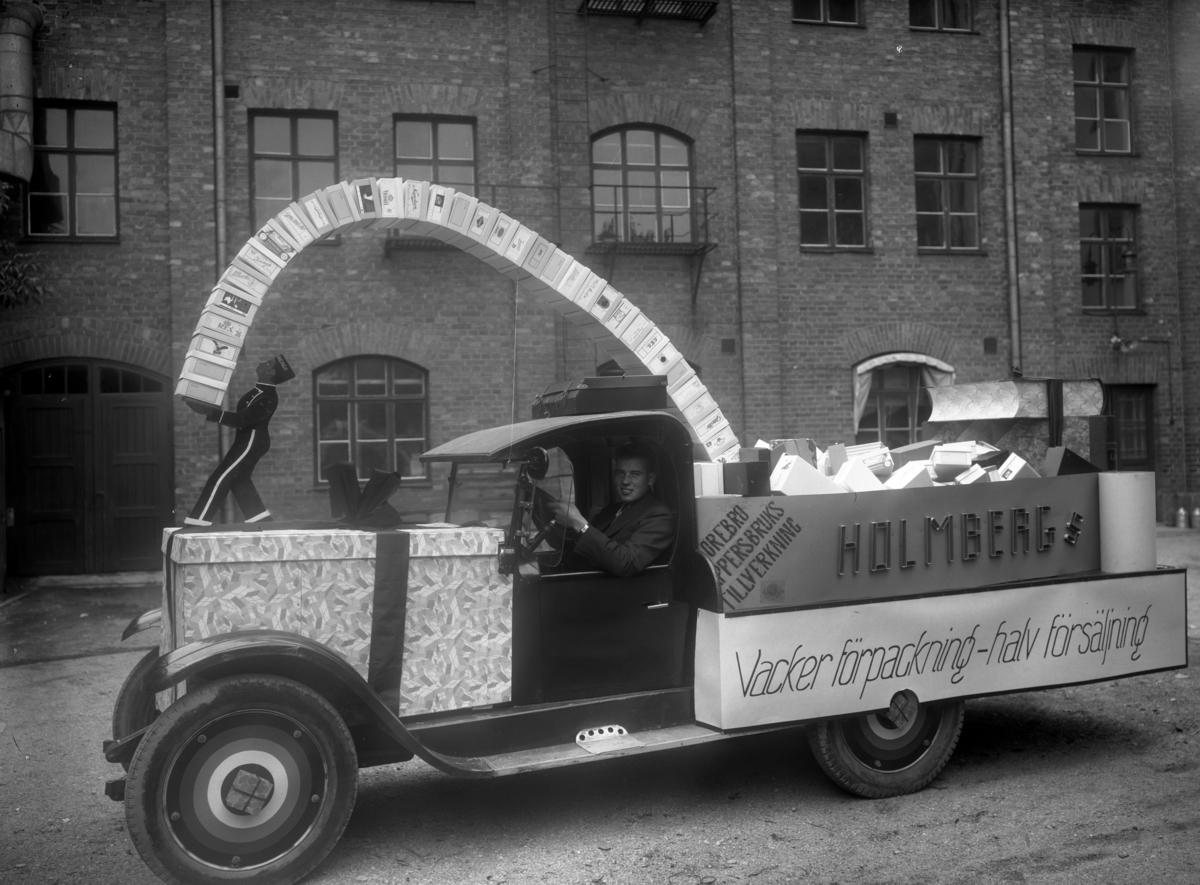 AB Holmbergs Bokbinderi & Kartongfabrik encuadernador cartulinas 1934 Camión Essex publicitario