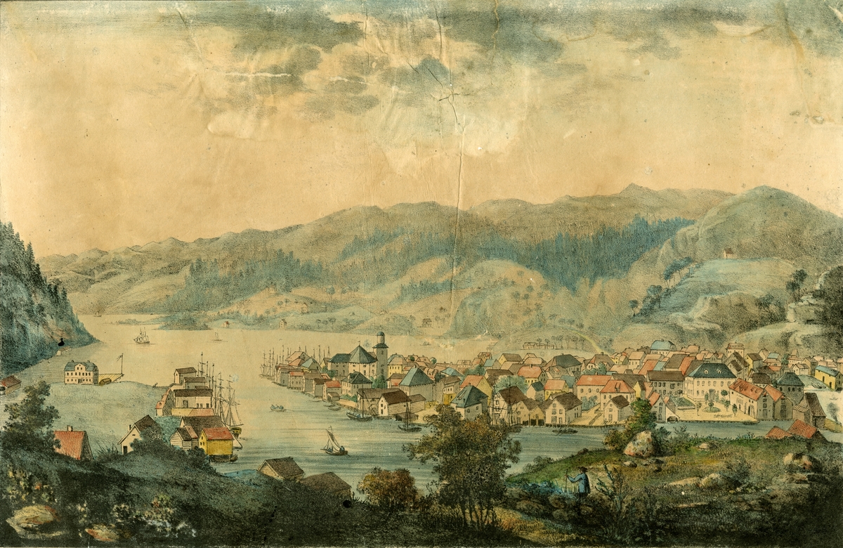 Flekkefjord, prospekt av byen og havnen