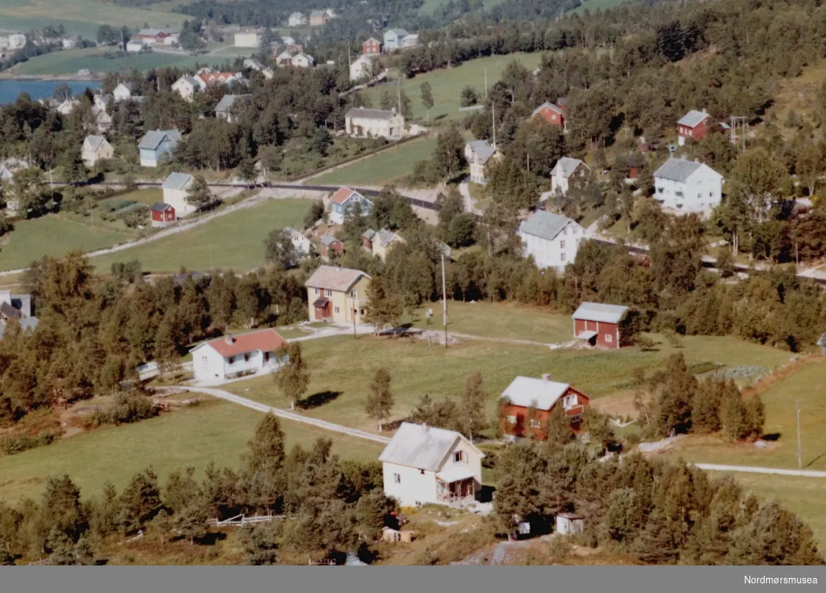 Flyfoto fra Midtun på Tingvoll. Bildet er datert 30. juli 1963, og fotograf er Widerøe's Flyveselskap a/s. Fra Nordmøre Museums fotosamlinger. /Reg:EFR2013/



