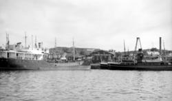 Bildet viser Storviks Mek. Verksted sett fra sjøsiden, med b