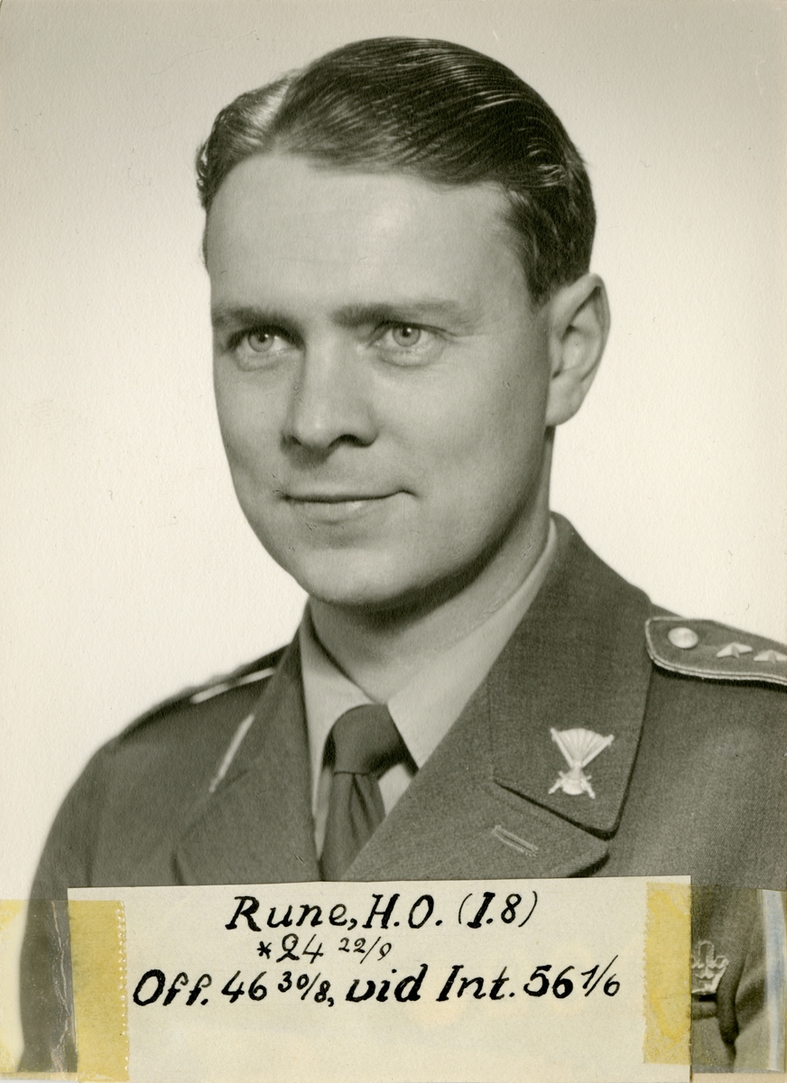 Porträtt av Hans Olof Rune, officer vid Upplands regemente I 8 och Intendenturkåren.
