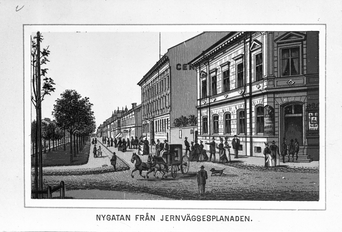"Nygatan från Jernvägsesplanaden", efter foto av Fredrik Renard.
