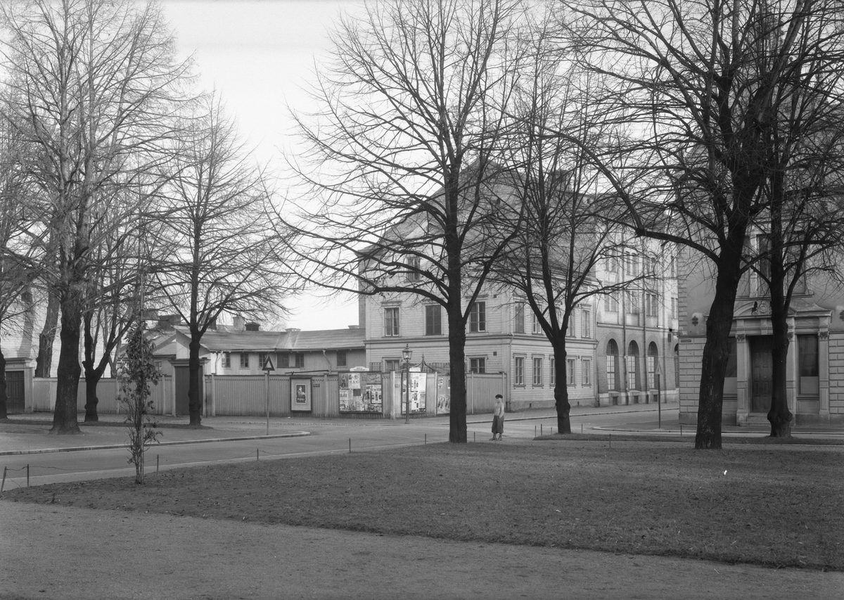 Korsningen Ruddammsgatan och Norra Rådmansgatan taget från esplanaden. Själanderska skolan till höger, Gävle.