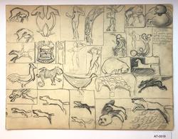 23 stiliserte studier av dyr, folk og planter [Tegning]