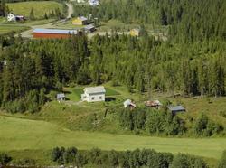 Slettmoen. Hvitt bolighus.Bær-og grønnsakhage. Granskog.