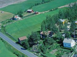 Flyfoto, Lillehammer, Søre Ål, Hamarvegen i forgrunn og vege