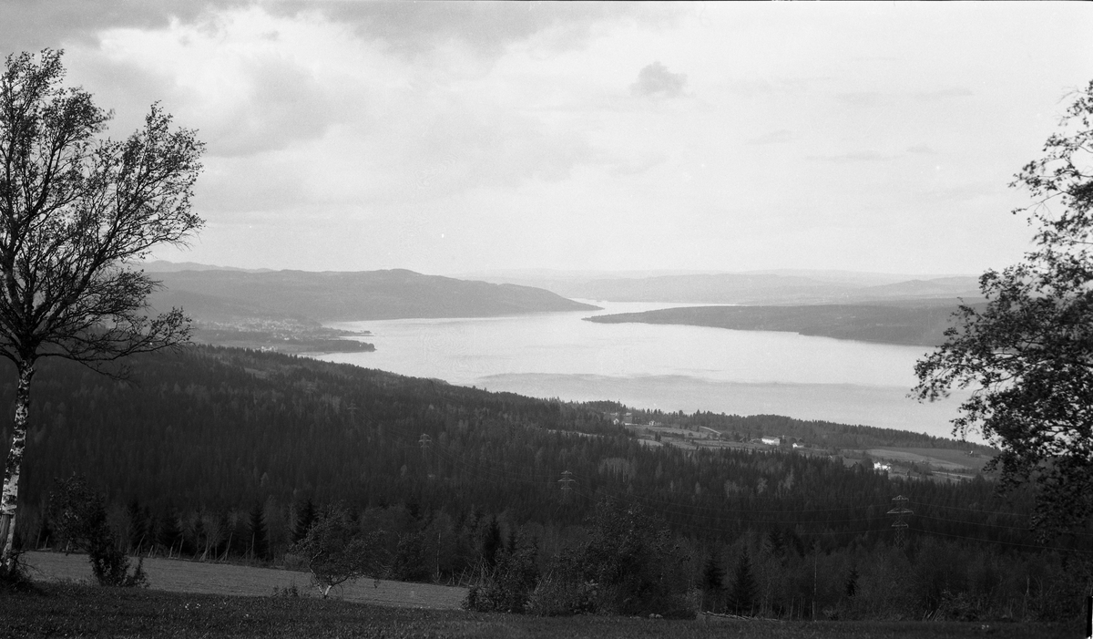 Utsikt over Mjøsa mot Gjøvik. Fotografens standplass har trolig vært i området Blikset/Fjeld. Fire bilder.