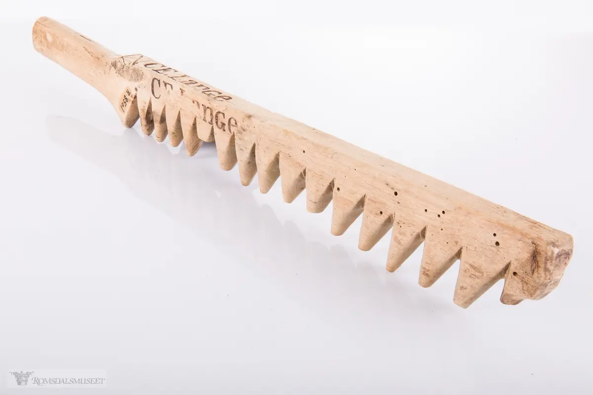 Avlang med håndtak og 16 tenner.