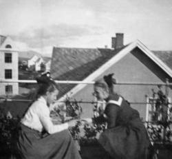 "Ved blomsterkassene." Fra et fotoalbum tilhørende Ellinor W