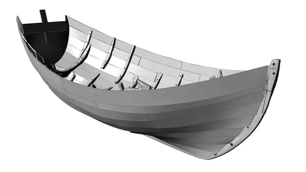 3D-oppmåling av den ferdige modellen - denne gir grunnlaget for rekonstruksjonen i full skala.