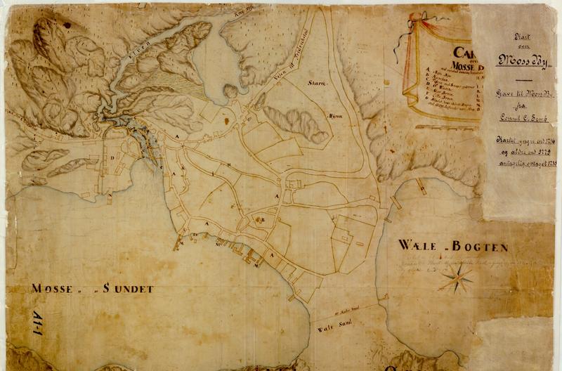 Brunt kart over Moss slik det så ut under Den store nordiske krigen.