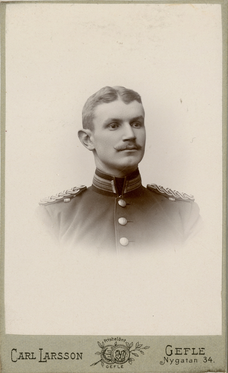 Porträtt av Sixten Knut Benjamin Axelsson Sparre, underlöjtnant vid Västmanlands regemente I 18.

Se även bild AMA.0008523, AMA.0008560 och AMA.0009591.
