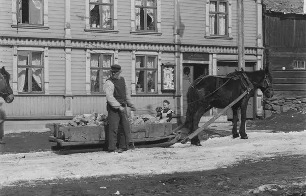 Malmkjører med hest og slede i Bergmannsgata på Røros (Foto/Photo)