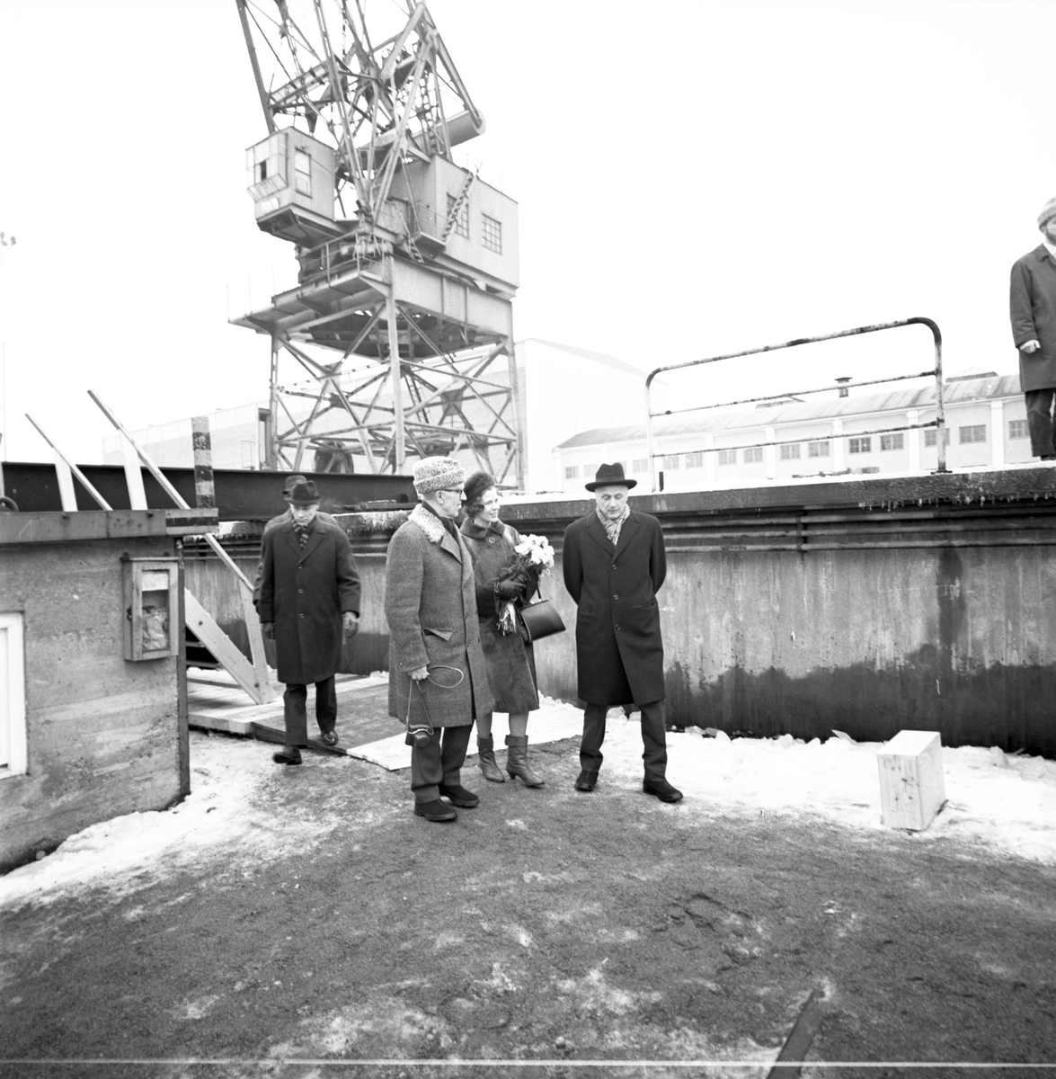 Den 19 februari 1965. Gävle Varv. Sjösättning av båten M/S Tauna.





